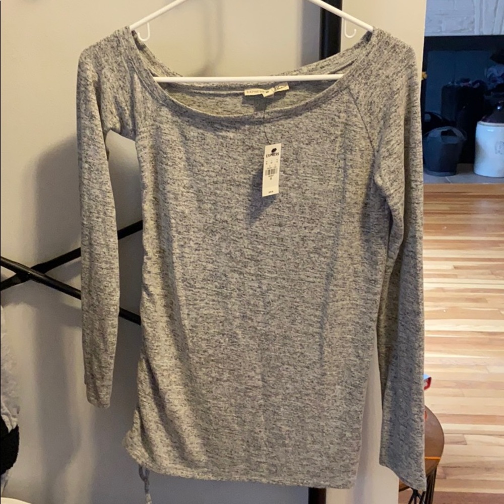 Grey cozy off the shoulder Express top NWT XS
